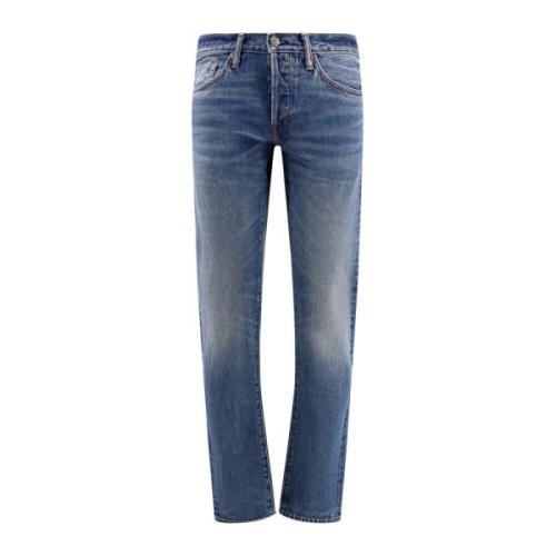 Tom Ford Slim-fit Jeans med Suede Logo Patch Blue, Herr