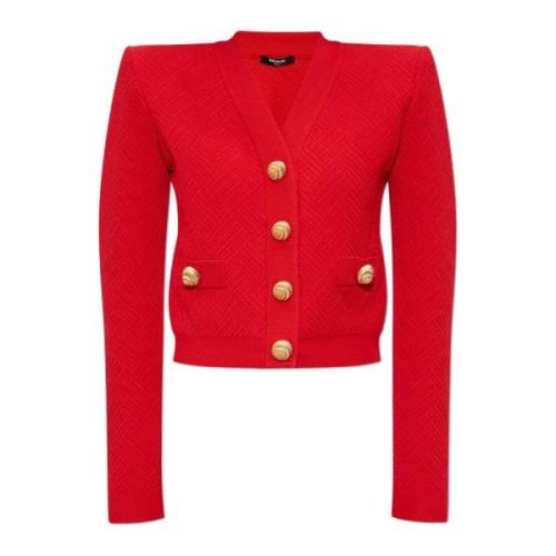 Balmain Snap Button Cardigan Red, Dam