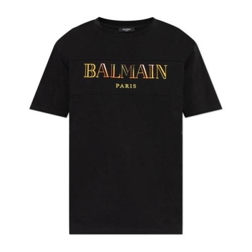 Balmain T-shirt med färgglatt broderat logotyp Black, Herr