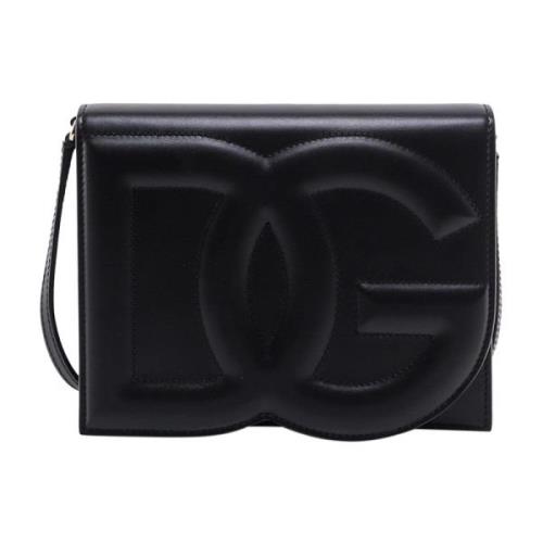 Dolce & Gabbana Läder axelväska med maxi frontlogo Black, Dam