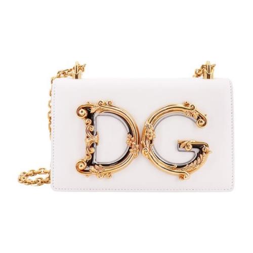 Dolce & Gabbana Läder Axelväska med Metallmonogram White, Dam