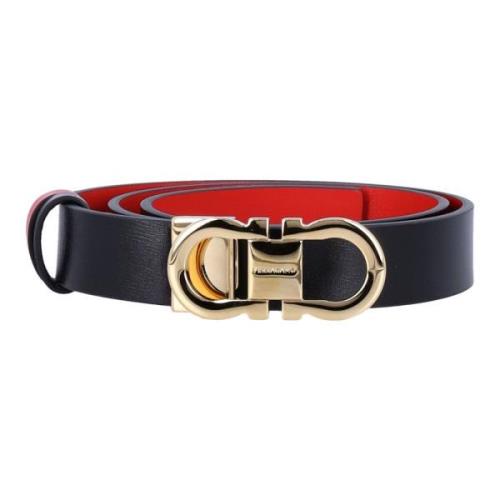 Salvatore Ferragamo Reversibel Gancini Bälte i Nero + Flame Red Black,...