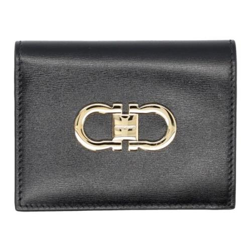 Salvatore Ferragamo Bicolor Double Gancio Plånbok Nero + Flame Red Bla...