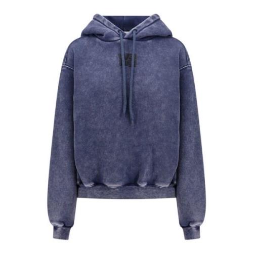 Alexander Wang Broderad Logotyp Bomullssweatshirt Hoodie Blue, Dam