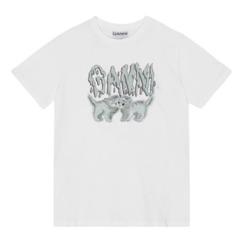 Ganni Söt Katt T-shirt White, Dam