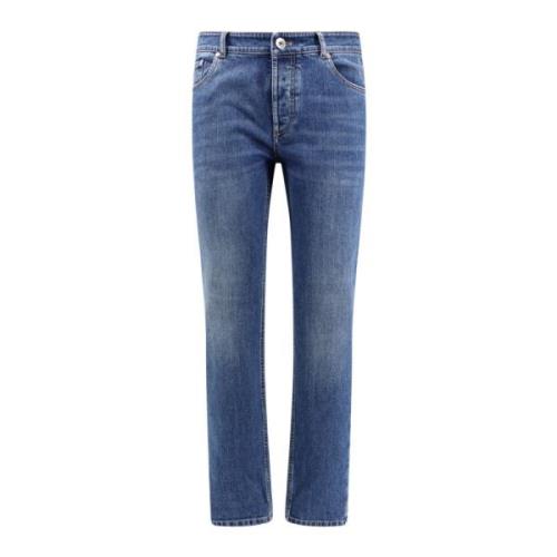 Brunello Cucinelli Klassiska Jeans med Logobroderi Blue, Herr