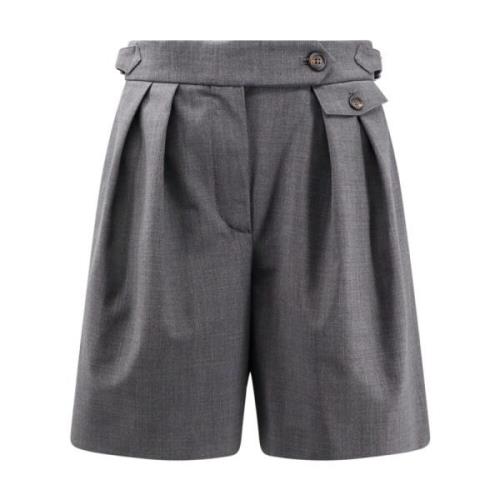 Brunello Cucinelli Ull Bermuda Shorts med Veck Gray, Dam