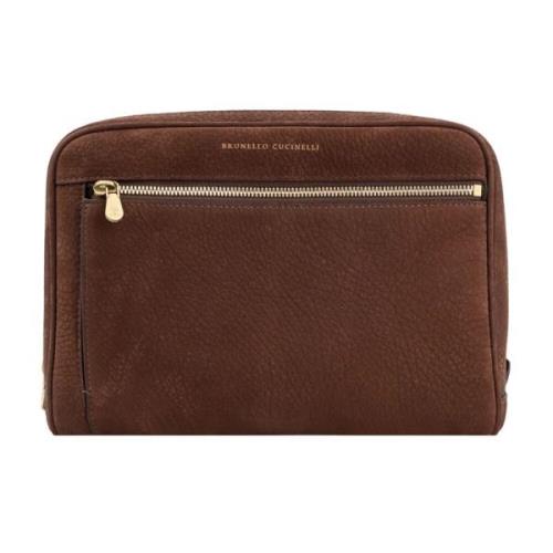 Brunello Cucinelli Nabuk Beauty Case med Logo Brown, Herr