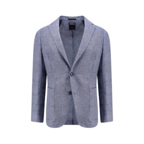 Ermenegildo Zegna Linne Bomull Blazer Klassisk Revers Blue, Herr