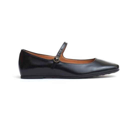 Tod's Svarta läderballerinaskor Black, Dam