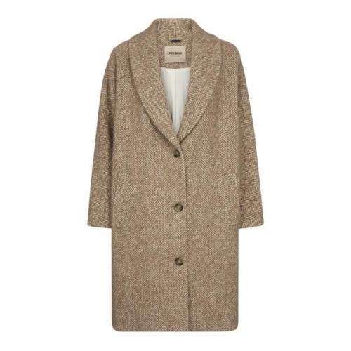 MOS Mosh Herringbone Coat med V-ringning och fickor Beige, Dam