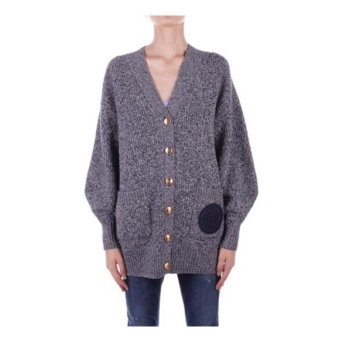 Elisabetta Franchi Blå Cardigan Sweaters med Front Logo Blue, Dam