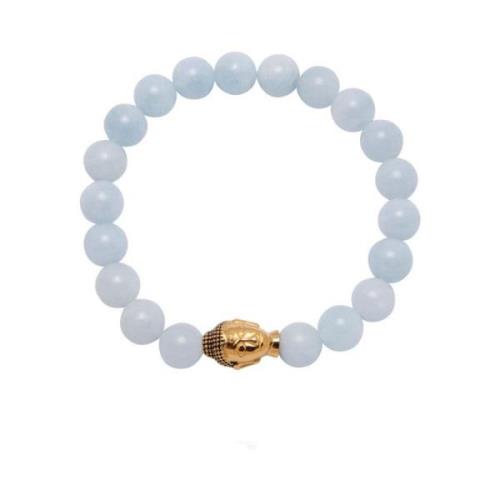 Nialaya Womens Wristband with Aquamarine and Gold Buddha Yellow, Dam