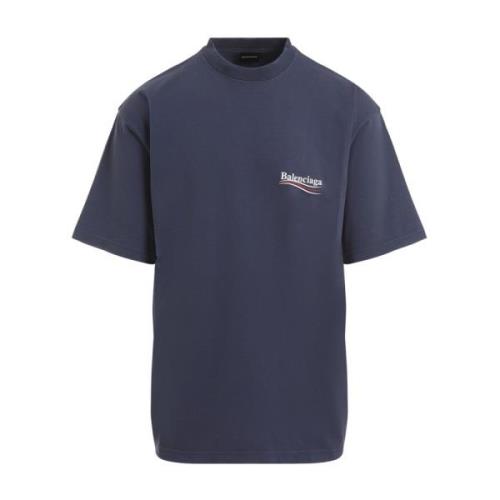 Balenciaga Blå Vit Stor Passform Tshirt Blue, Herr