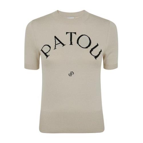 Patou Jacquard Kortärmad Tröja Beige, Dam