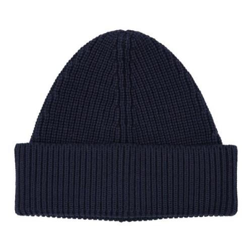 Maison Margiela Marinblå Ribbstickad Ull Beanie Mössa Blue, Herr