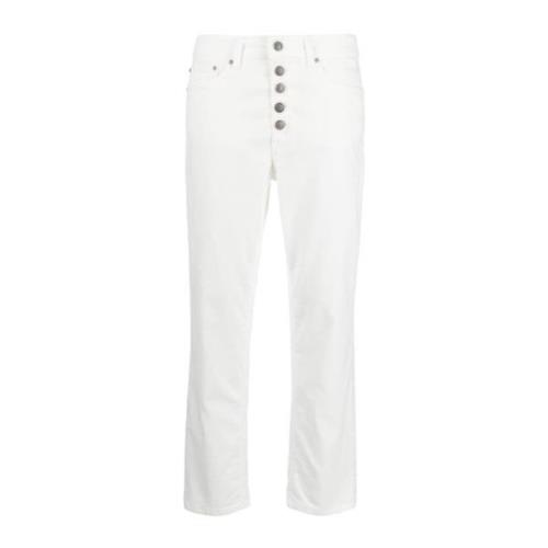 Dondup Cropped Jeans med `Koons Bot Gioie` Design White, Dam