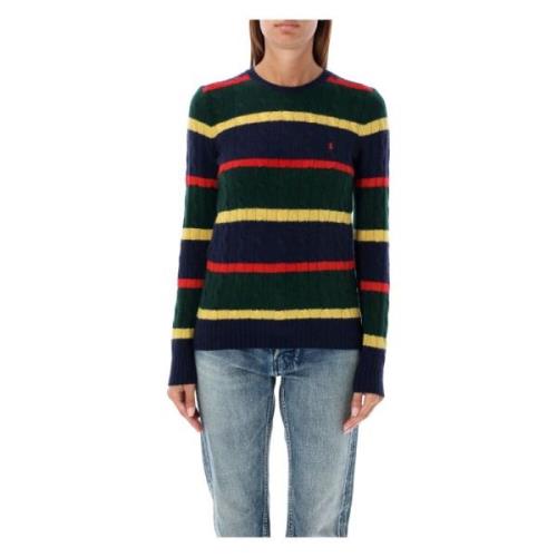 Ralph Lauren Navy Multi Stripes Cable Stickad Tröja Multicolor, Dam