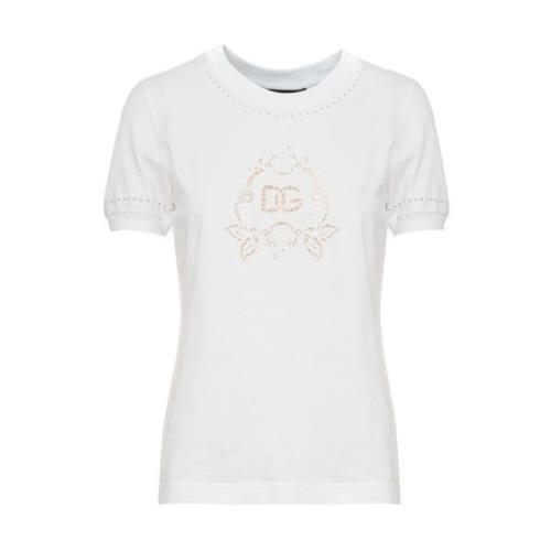 Dolce & Gabbana Avslappnad Bomull T-shirt med Unik Design White, Dam