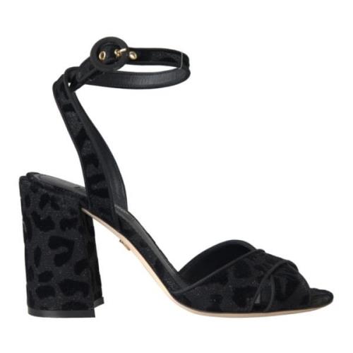 Dolce & Gabbana Leopard Mocka Klack Sandaler Skor Black, Dam