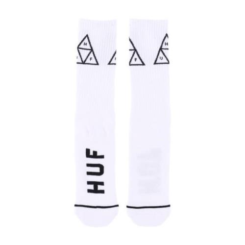 HUF Vita Crew Socks med Broderad Logotyp White, Herr