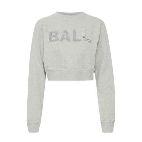 Ball Grå Cropped Sweatshirt med Paljett Logo Gray, Dam