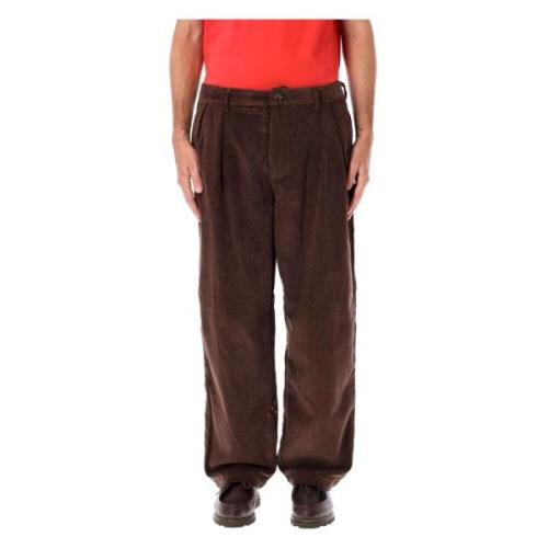 Pop Trading Company Brun Corduroy Wide-Leg Plisserade Byxor Brown, Her...