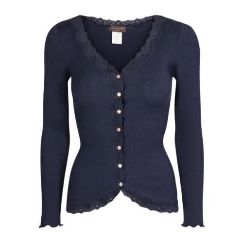 Rosemunde Marinblå Spets Cardigan Elegant Feminin Blue, Dam