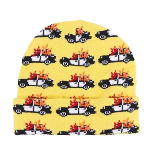 HUF Gul Beanie med All Over Brodyr Yellow, Herr