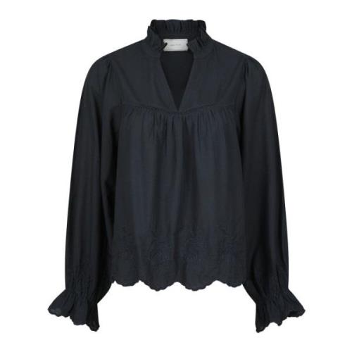 Neo Noir Broderad Navy Blus Blue, Dam