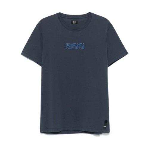 Fendi Labyrint Broderad T-shirt Marinblå Blue, Herr