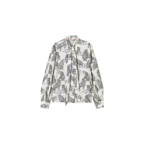 Twinset Jacquard Jaguar Print Skjorta White, Dam