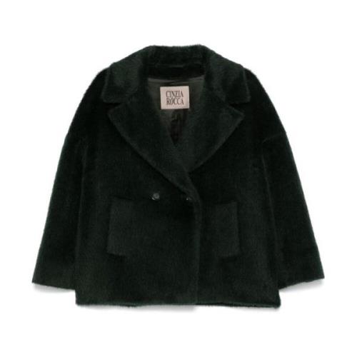 Cinzia Rocca Grön Faux Fur Jacka Alpacka Ull Green, Dam