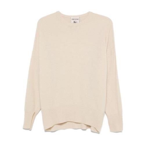 Semicouture Kräm Stickad Crew Neck Tröja Beige, Dam