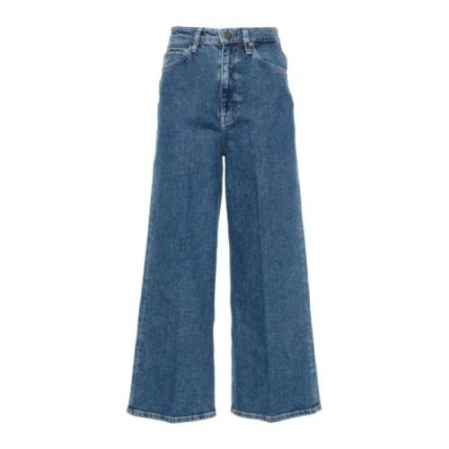 Calvin Klein Hög midja bred ankelblå jeans Blue, Dam