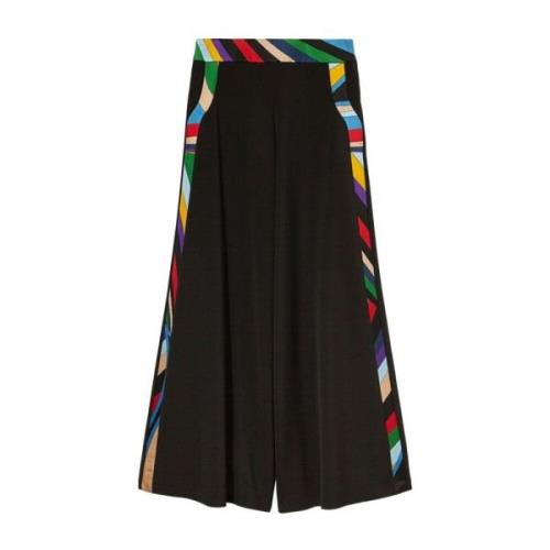 Emilio Pucci Svarta Byxor med Breda Ben och Iride-Print Trim Black, Da...