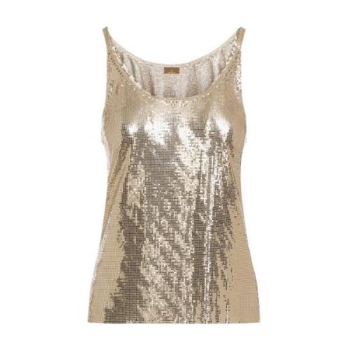 Paco Rabanne Guld Print Mesh Tank Top Yellow, Dam