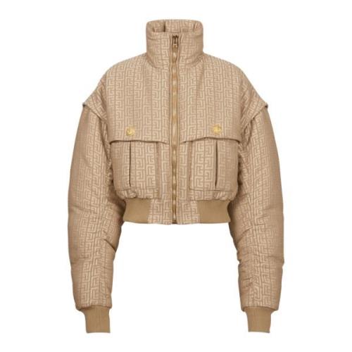 Balmain PB Labyrinth cropped jacquard bomber Beige, Dam