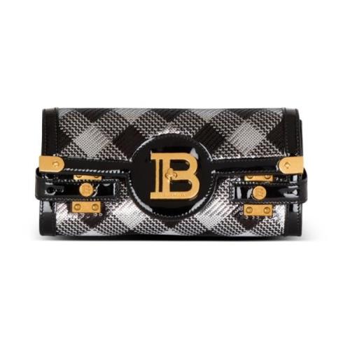 Balmain B-Buzz Pouch 23 med gingham paljetter och lackläder Black, Dam