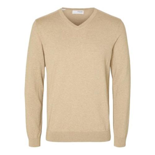 Selected Homme Stickad V-ringad Tröja Beige, Herr