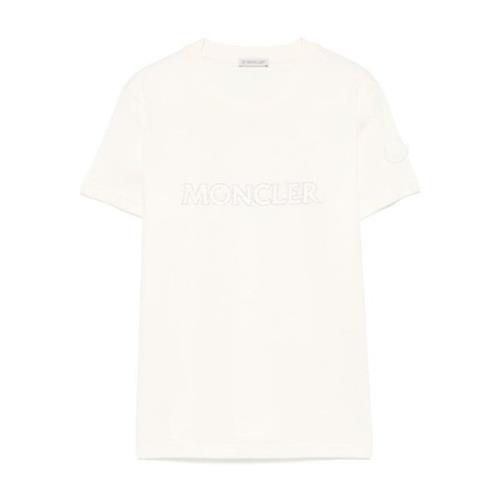 Moncler Kristall Logo Bomull T-shirt White, Dam