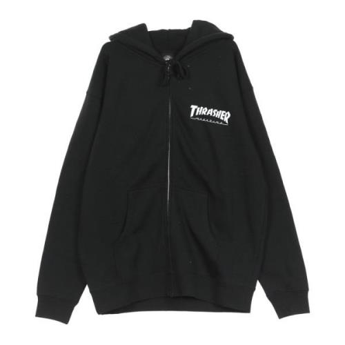 Thrasher Logo Zip Hoodie Sweatshirt Svart/Vit Black, Herr