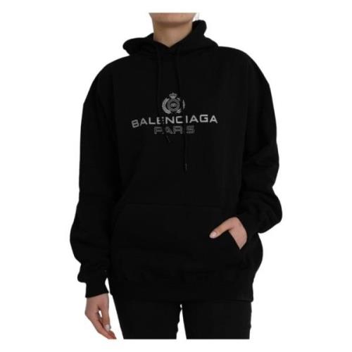 Balenciaga Svart Bomull Logo Hoodie Black, Dam