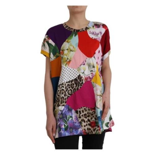 Dolce & Gabbana Patchwork Siden-Bomull Blus Top Multicolor, Dam