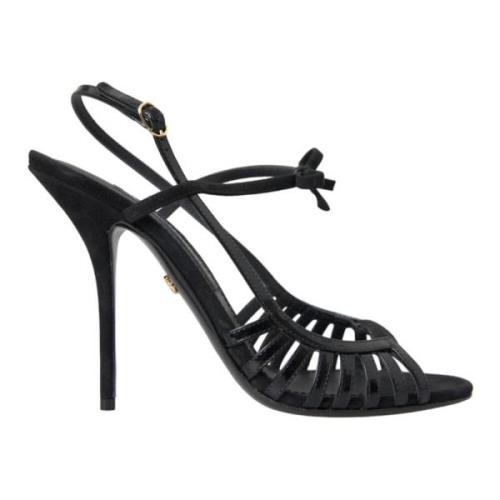 Dolce & Gabbana Svarta Stiletto Mocka Rem Sandaler Black, Dam