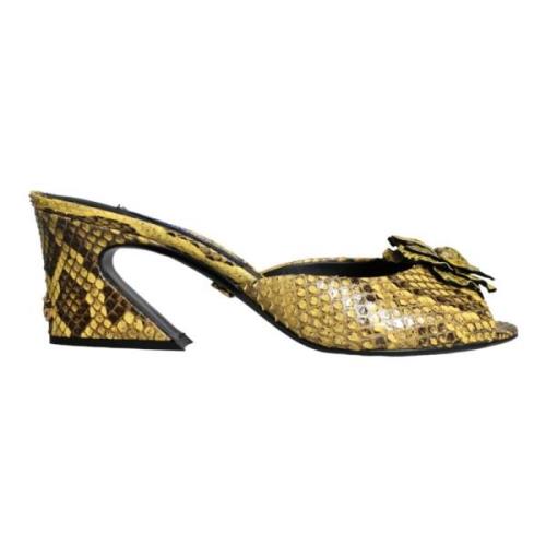 Dolce & Gabbana Gula Läder Blockklack Tofflor Skor Yellow, Dam