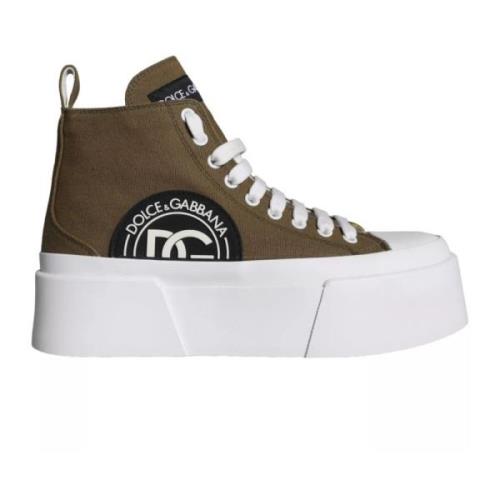 Dolce & Gabbana Hög Topp Canvas Sneaker Stövlar Skor Green, Dam