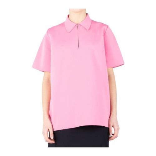 Jil Sander Kortärmad Polo Tröja Elektrisk Rosa Pink, Dam