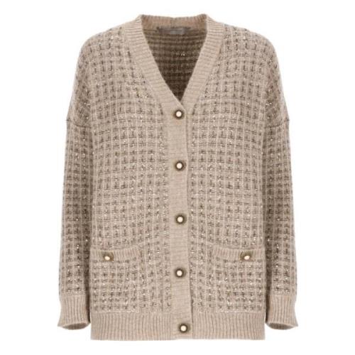 D.Exterior Paljett V-Hals Cardigan Tröja Beige Beige, Dam