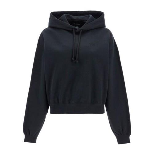 Y-3 Borstad Jersey Boxy Hoodie med Logotyp Black, Dam